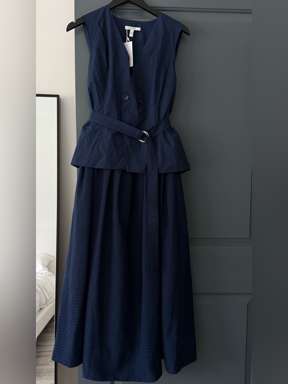Derek Lam 10 Crosby
Annika Mixed Media Mini Grid Georgette Dress Sailor Navy 6